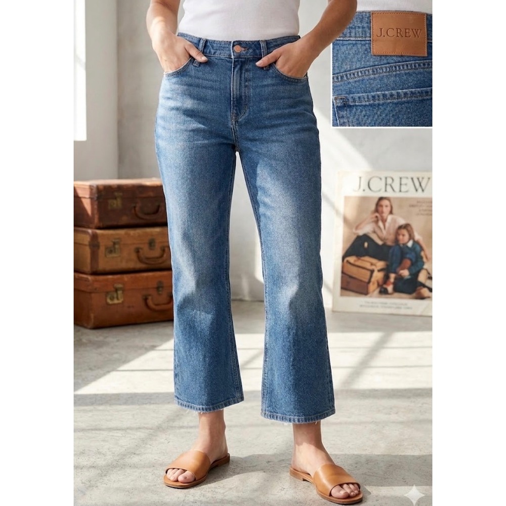 J.Crew 9" Demi Boot Crop Jeans Womens 32 Medium Wash Blue‎ Denim Cropped Flare